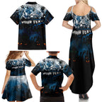 Step Into Horror Domain Blues Football Family Matching Summer Maxi Dress and Hawaiian Shirt Halloween Horror Movie Characters - Aussie Hoodie