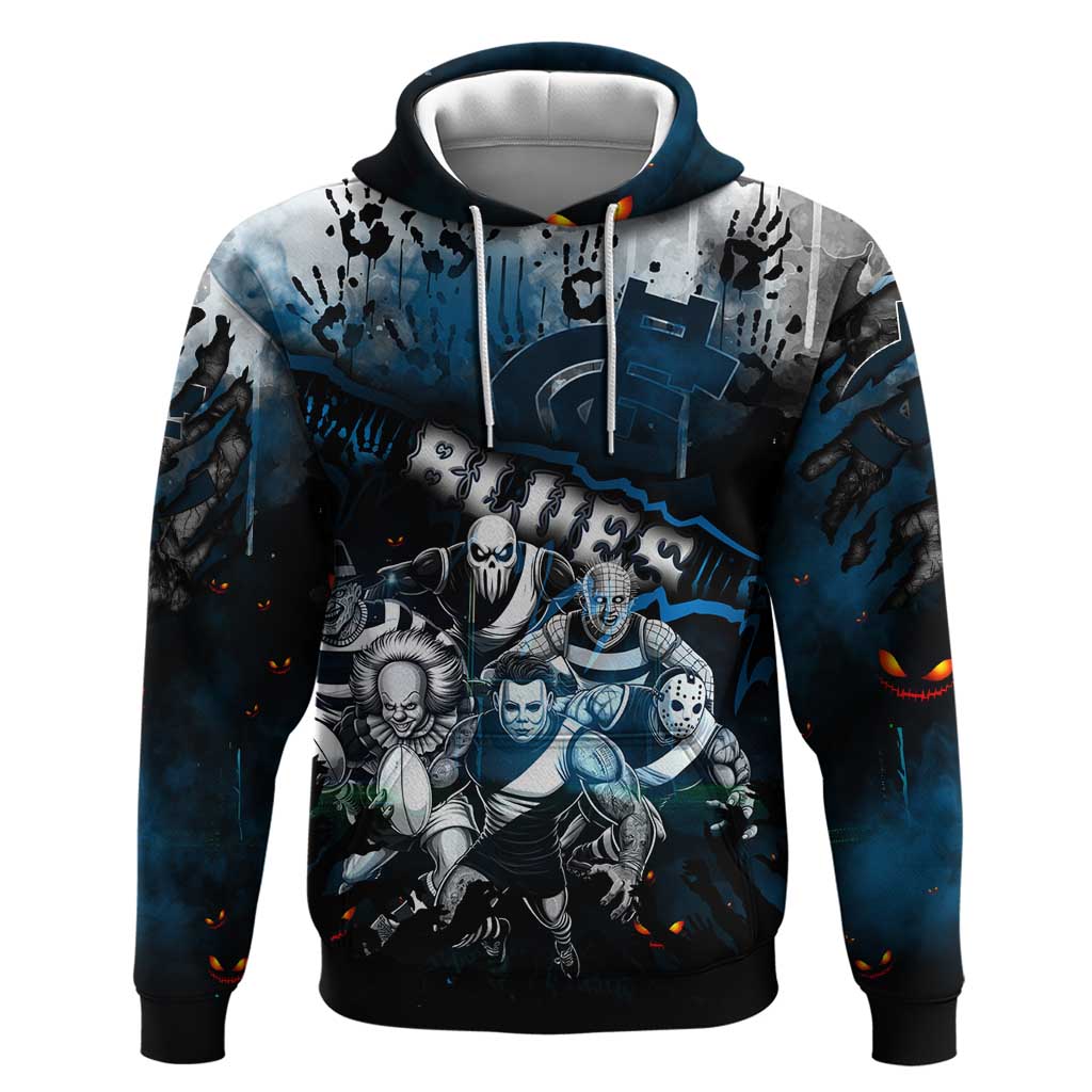 Step Into Horror Domain Blues Football Hoodie Halloween Horror Movie Characters - Aussie Hoodie