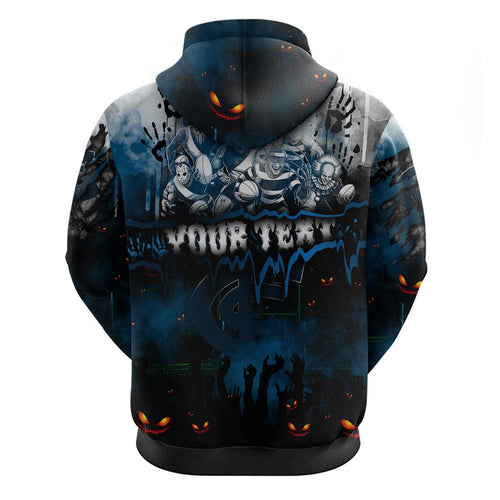 Step Into Horror Domain Blues Football Hoodie Halloween Horror Movie Characters - Aussie Hoodie