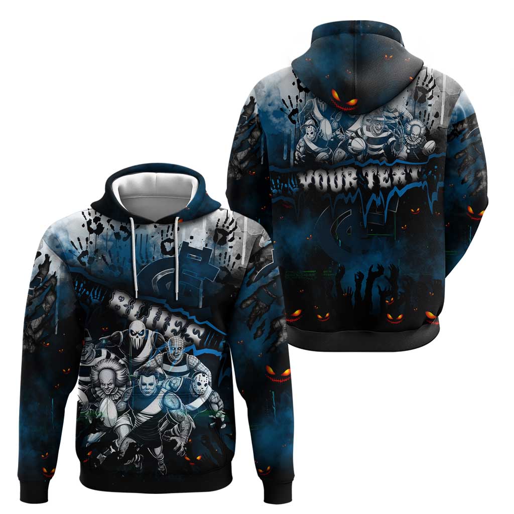 Step Into Horror Domain Blues Football Hoodie Halloween Horror Movie Characters - Aussie Hoodie