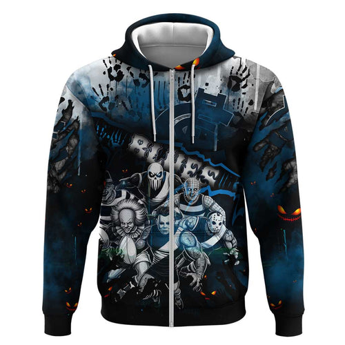 Step Into Horror Domain Blues Football Hoodie Halloween Horror Movie Characters - Aussie Hoodie