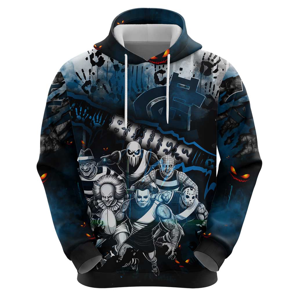 Step Into Horror Domain Blues Football Hoodie Halloween Horror Movie Characters - Aussie Hoodie