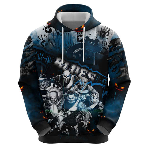 Step Into Horror Domain Blues Football Hoodie Halloween Horror Movie Characters - Aussie Hoodie