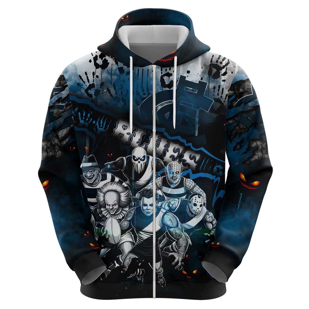 Step Into Horror Domain Blues Football Hoodie Halloween Horror Movie Characters - Aussie Hoodie