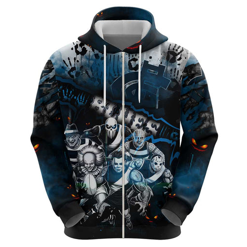 Step Into Horror Domain Blues Football Hoodie Halloween Horror Movie Characters - Aussie Hoodie