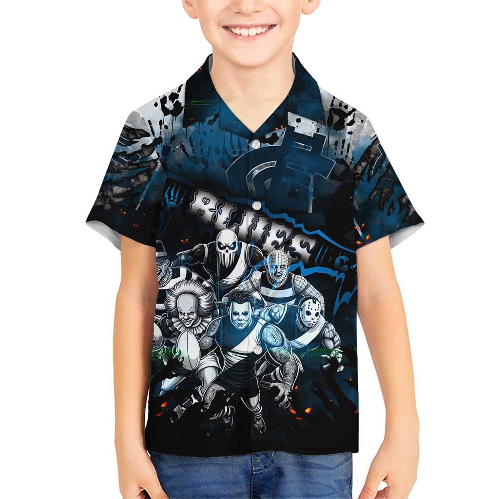 Step Into Horror Domain Blues Football Kid Hawaiian Shirt Halloween Horror Movie Characters - Aussie Hoodie