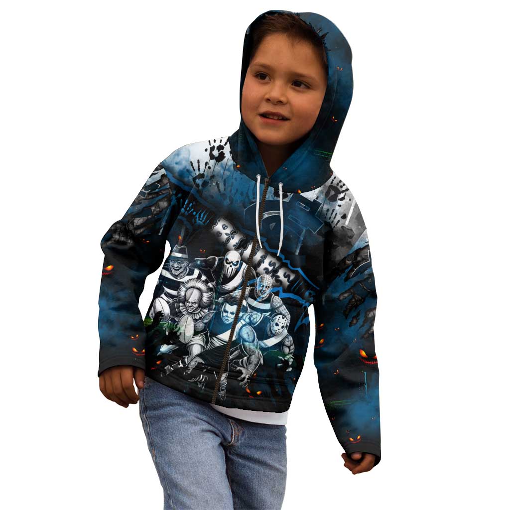 Step Into Horror Domain Blues Football Kid Hoodie Halloween Horror Movie Characters - Aussie Hoodie