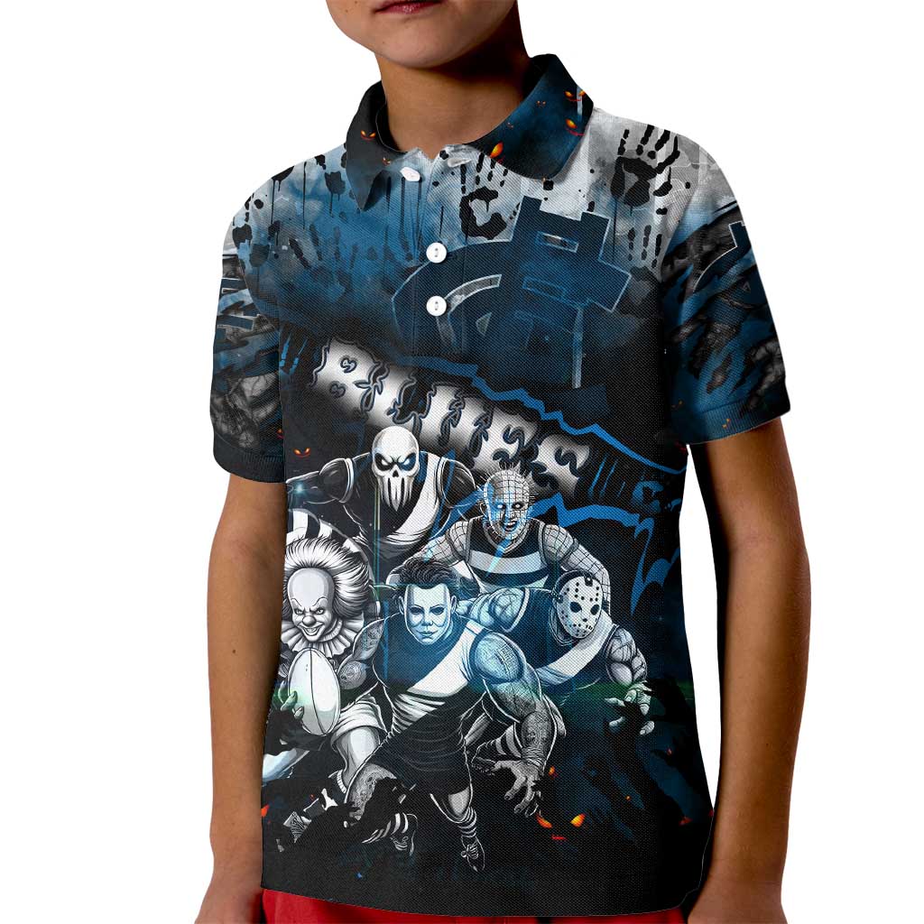 Step Into Horror Domain Blues Football Kid Polo Shirt Halloween Horror Movie Characters - Aussie Hoodie
