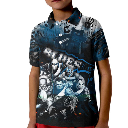 Step Into Horror Domain Blues Football Kid Polo Shirt Halloween Horror Movie Characters - Aussie Hoodie