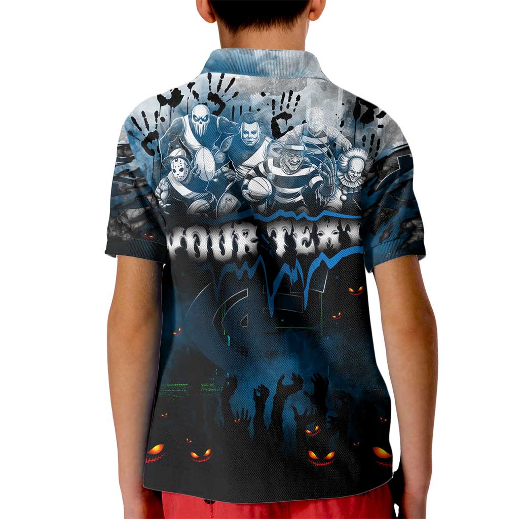 Step Into Horror Domain Blues Football Kid Polo Shirt Halloween Horror Movie Characters - Aussie Hoodie
