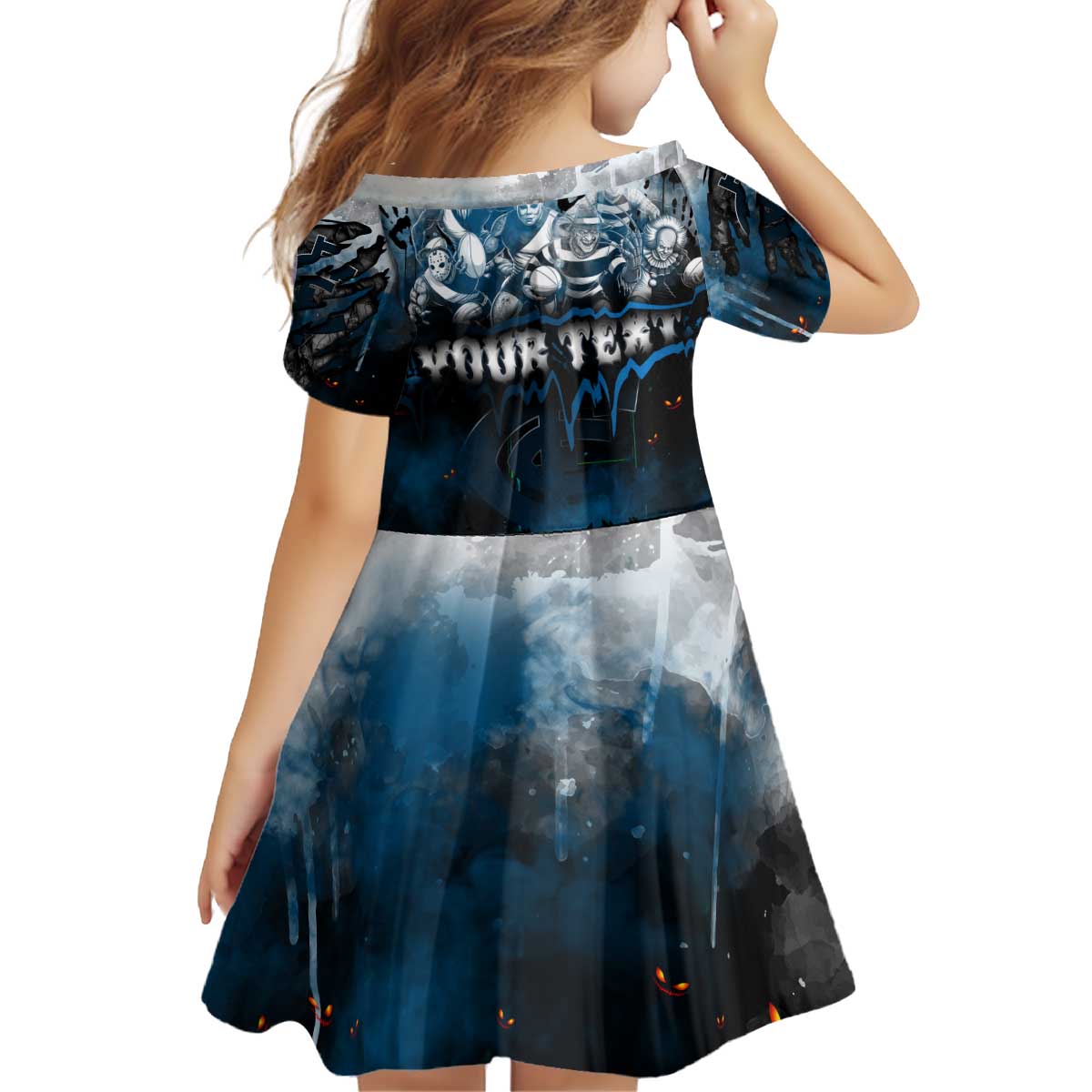 Step Into Horror Domain Blues Football Kid Short Sleeve Dress Halloween Horror Movie Characters - Aussie Hoodie
