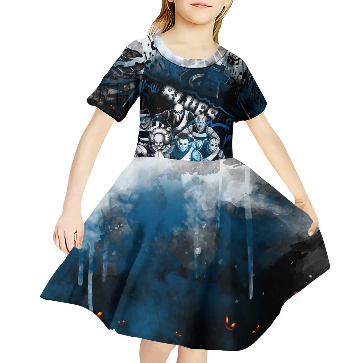 Step Into Horror Domain Blues Football Kid Short Sleeve Dress Halloween Horror Movie Characters - Aussie Hoodie