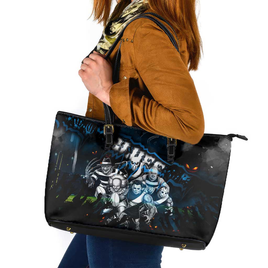 Step Into Horror Domain Blues Football Leather Tote Bag Halloween Horror Movie Characters - Aussie Hoodie
