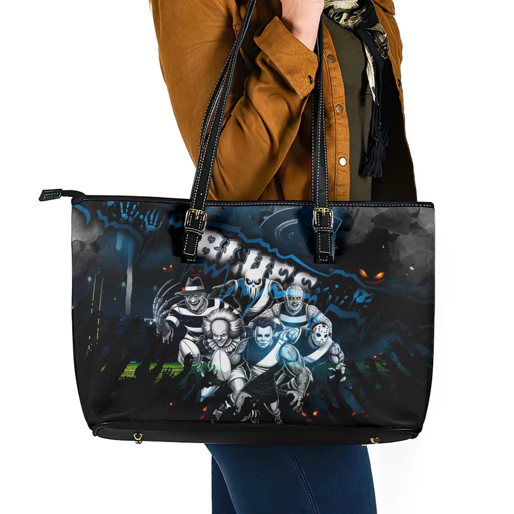 Step Into Horror Domain Blues Football Leather Tote Bag Halloween Horror Movie Characters - Aussie Hoodie