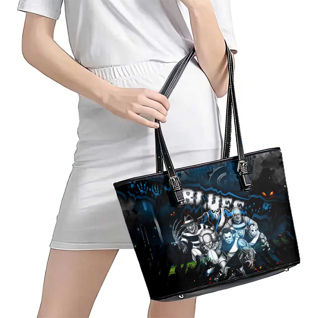 Step Into Horror Domain Blues Football Leather Tote Bag Halloween Horror Movie Characters - Aussie Hoodie