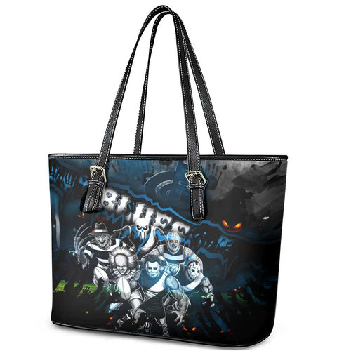 Step Into Horror Domain Blues Football Leather Tote Bag Halloween Horror Movie Characters - Aussie Hoodie