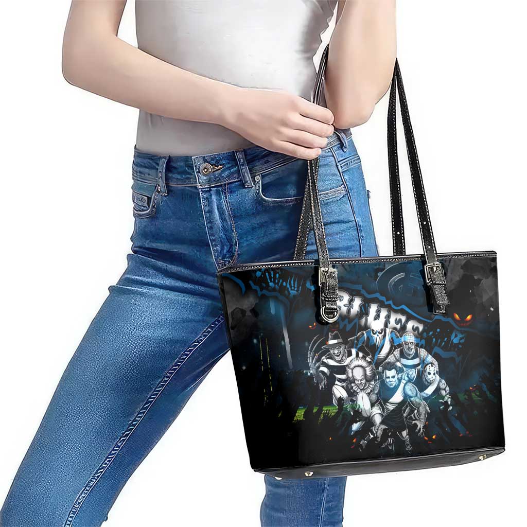 Step Into Horror Domain Blues Football Leather Tote Bag Halloween Horror Movie Characters - Aussie Hoodie