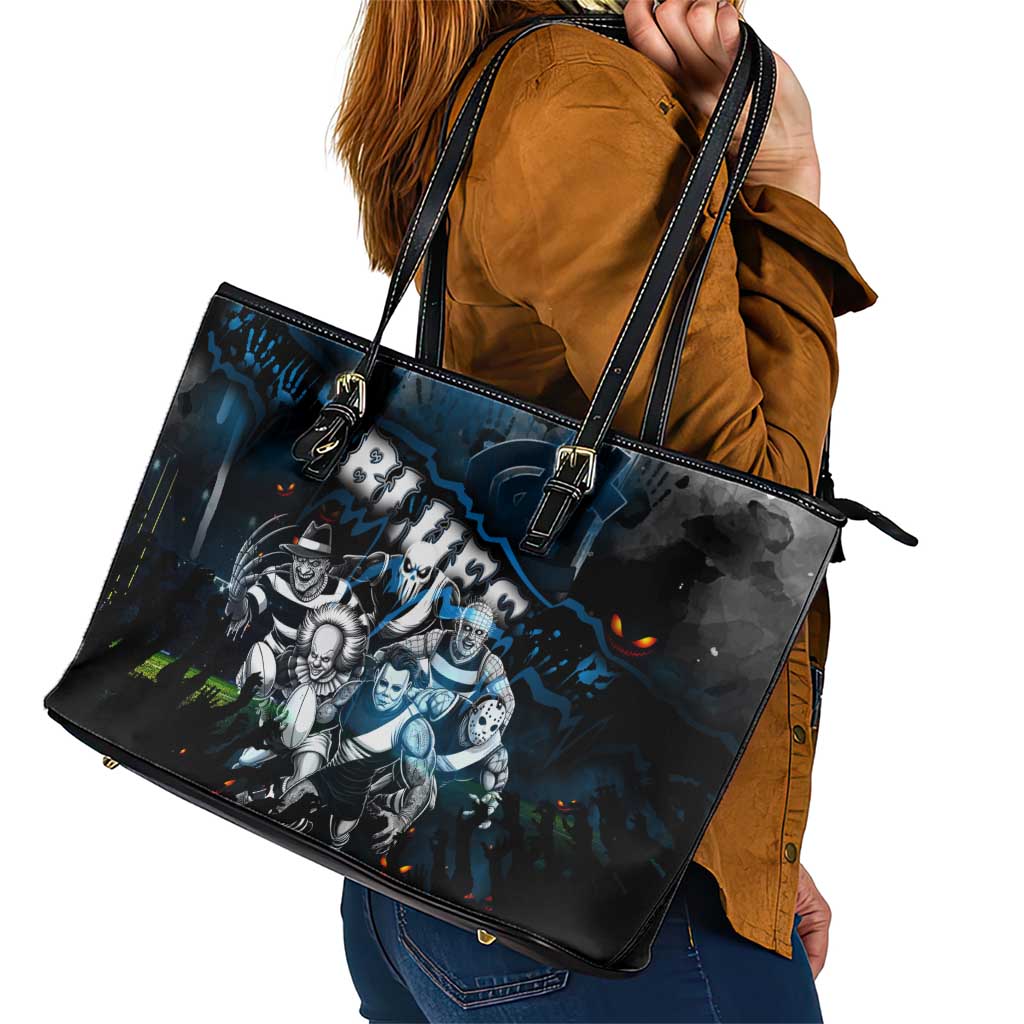 Step Into Horror Domain Blues Football Leather Tote Bag Halloween Horror Movie Characters - Aussie Hoodie