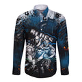 Step Into Horror Domain Blues Football Long Sleeve Button Shirt Halloween Horror Movie Characters - Aussie Hoodie