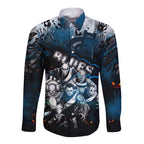 Step Into Horror Domain Blues Football Long Sleeve Button Shirt Halloween Horror Movie Characters - Aussie Hoodie
