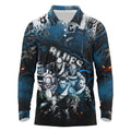 Step Into Horror Domain Blues Football Long Sleeve Polo Shirt Halloween Horror Movie Characters - Aussie Hoodie