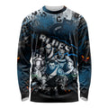 Step Into Horror Domain Blues Football Long Sleeve Shirt Halloween Horror Movie Characters - Aussie Hoodie