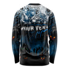 Step Into Horror Domain Blues Football Long Sleeve Shirt Halloween Horror Movie Characters - Aussie Hoodie