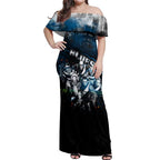 Step Into Horror Domain Blues Football Off Shoulder Maxi Dress Halloween Horror Movie Characters - Aussie Hoodie