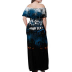 Step Into Horror Domain Blues Football Off Shoulder Maxi Dress Halloween Horror Movie Characters - Aussie Hoodie