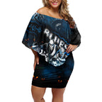Step Into Horror Domain Blues Football Off Shoulder Short Dress Halloween Horror Movie Characters - Aussie Hoodie