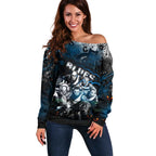 Step Into Horror Domain Blues Football Off Shoulder Sweater Halloween Horror Movie Characters - Aussie Hoodie