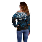 Step Into Horror Domain Blues Football Off Shoulder Sweater Halloween Horror Movie Characters - Aussie Hoodie