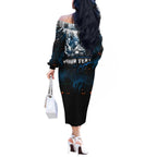 Step Into Horror Domain Blues Football Off The Shoulder Long Sleeve Dress Halloween Horror Movie Characters - Aussie Hoodie