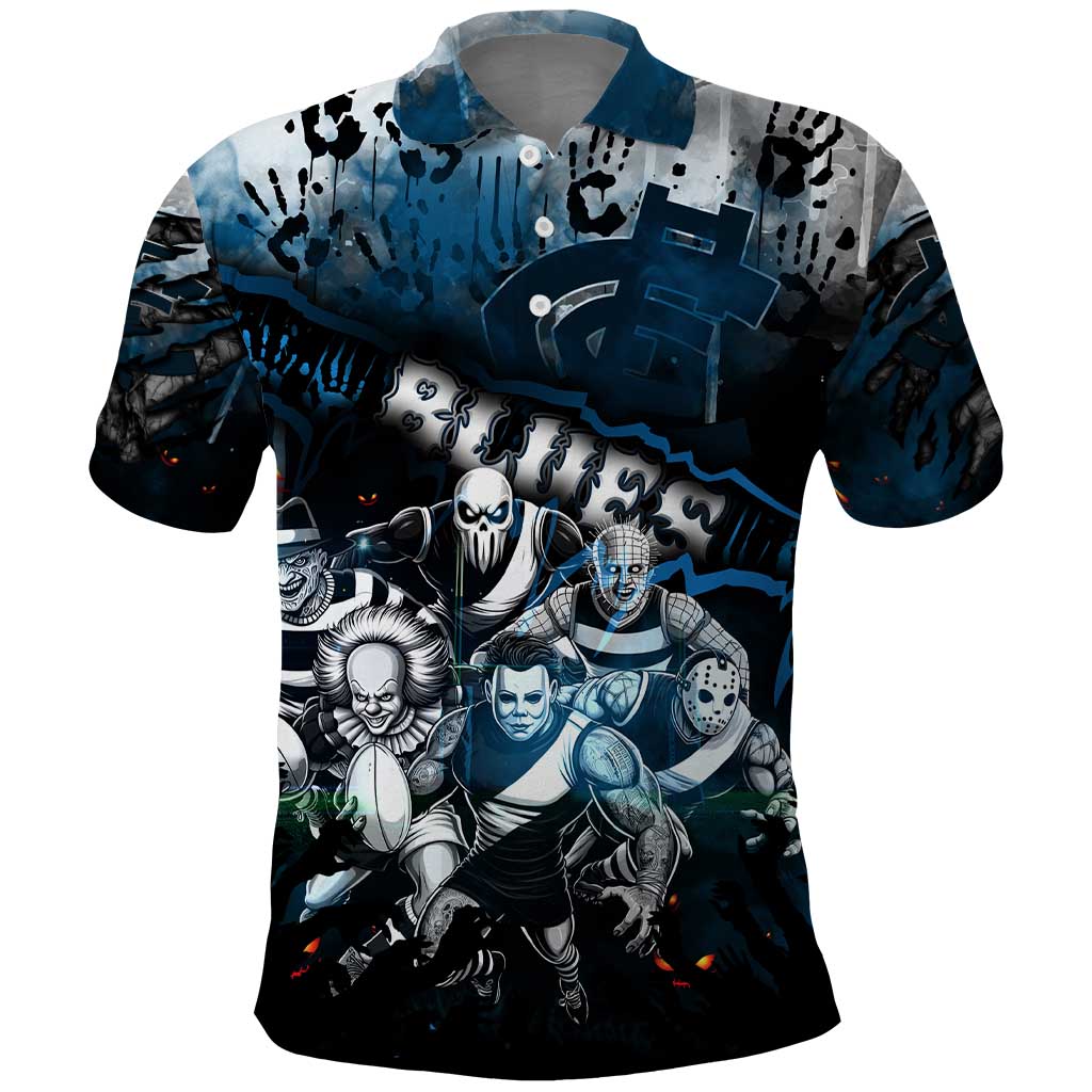 Step Into Horror Domain Blues Football Polo Shirt Halloween Horror Movie Characters - Aussie Hoodie