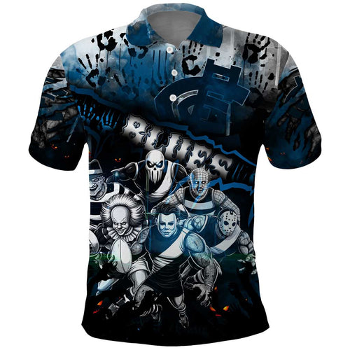 Step Into Horror Domain Blues Football Polo Shirt Halloween Horror Movie Characters - Aussie Hoodie