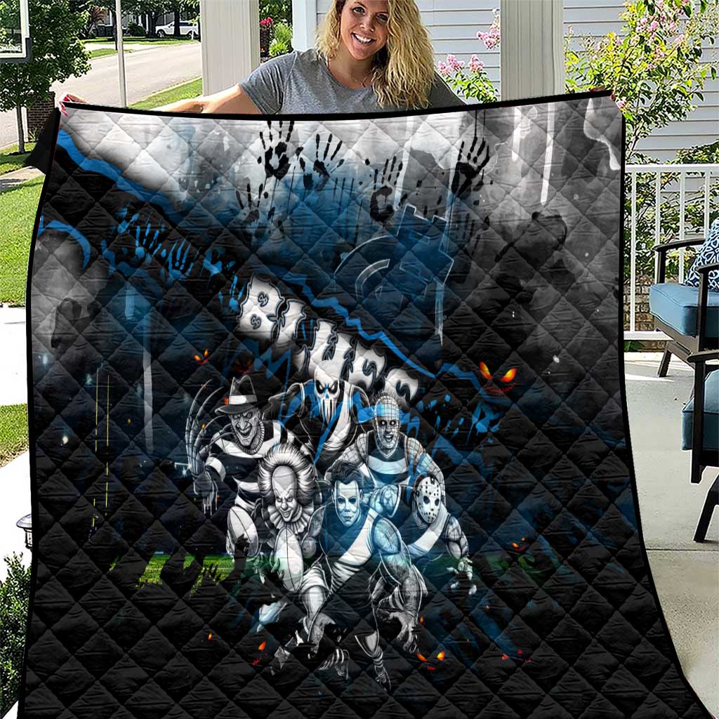 Step Into Horror Domain Blues Football Quilt Halloween Horror Movie Characters - Aussie Hoodie
