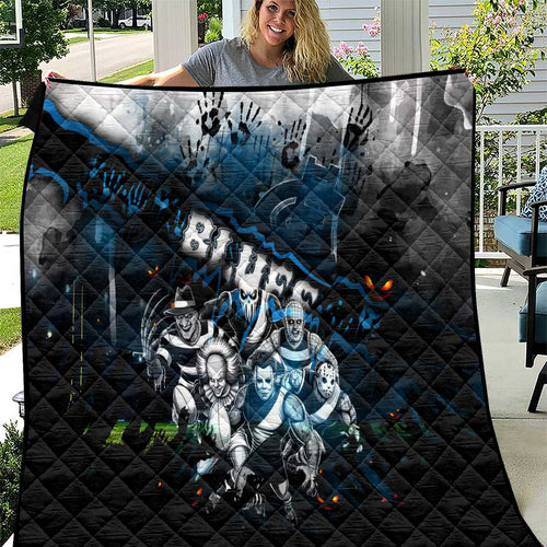 Step Into Horror Domain Blues Football Quilt Halloween Horror Movie Characters - Aussie Hoodie
