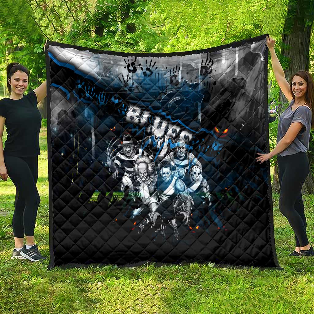 Step Into Horror Domain Blues Football Quilt Halloween Horror Movie Characters - Aussie Hoodie