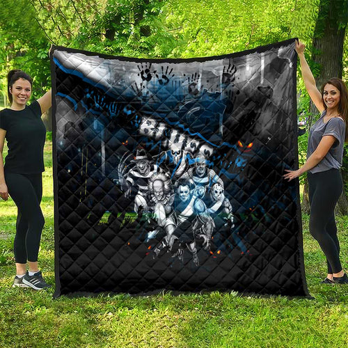 Step Into Horror Domain Blues Football Quilt Halloween Horror Movie Characters - Aussie Hoodie