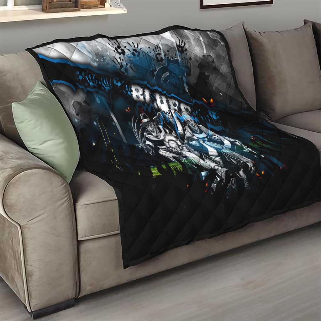 Step Into Horror Domain Blues Football Quilt Halloween Horror Movie Characters - Aussie Hoodie