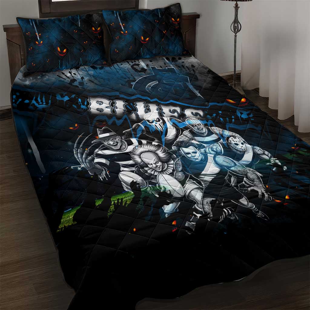 Step Into Horror Domain Blues Football Quilt Bed Set Halloween Horror Movie Characters - Aussie Hoodie