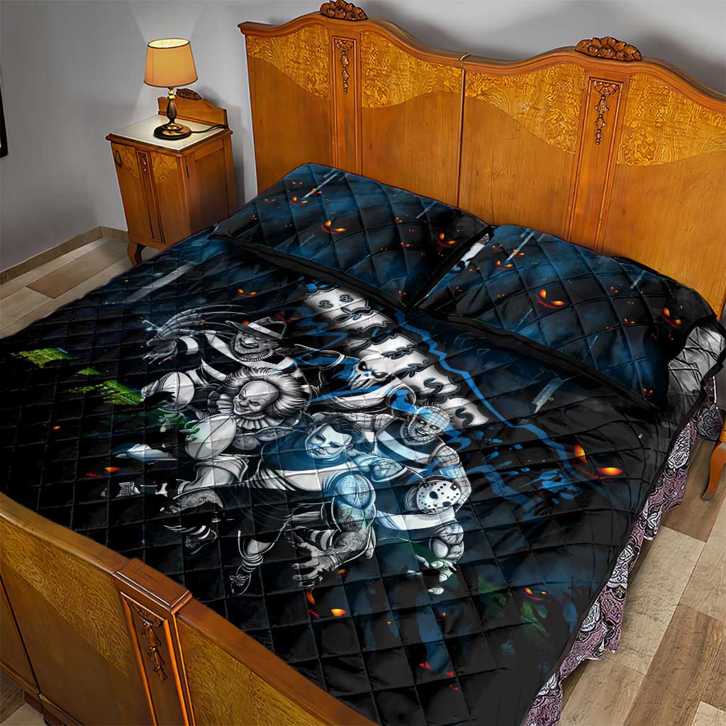 Step Into Horror Domain Blues Football Quilt Bed Set Halloween Horror Movie Characters - Aussie Hoodie