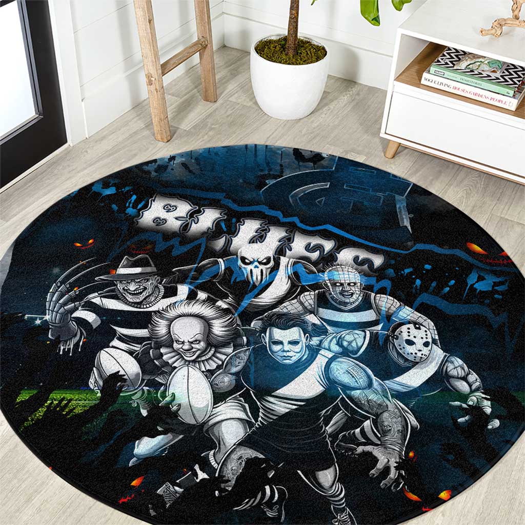 Step Into Horror Domain Blues Football Round Carpet Halloween Horror Movie Characters - Aussie Hoodie