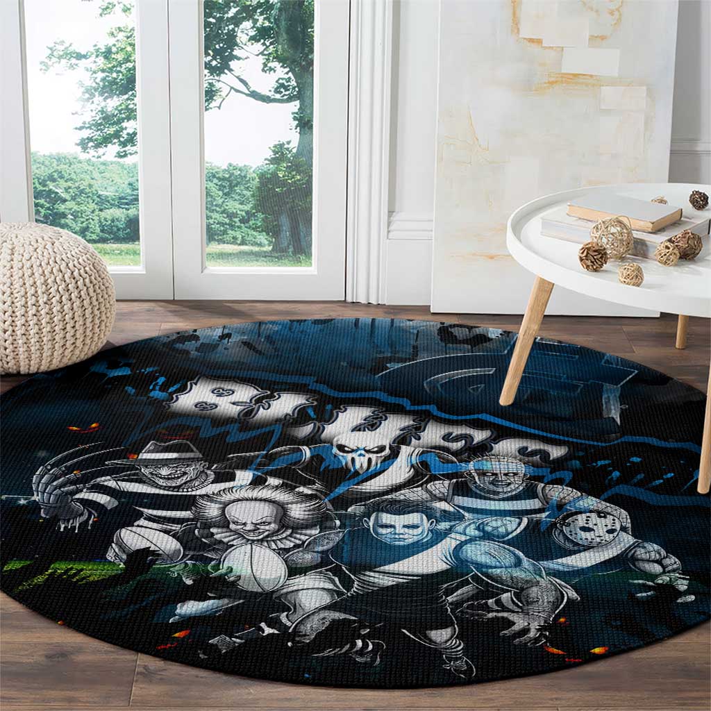 Step Into Horror Domain Blues Football Round Carpet Halloween Horror Movie Characters - Aussie Hoodie