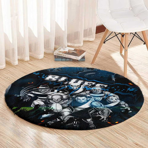 Step Into Horror Domain Blues Football Round Carpet Halloween Horror Movie Characters - Aussie Hoodie