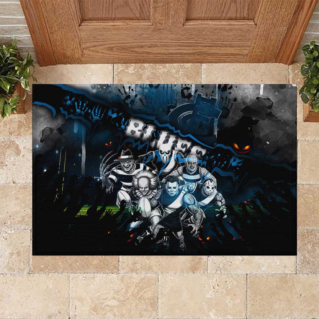 Step Into Horror Domain Blues Football Rubber Doormat Halloween Horror Movie Characters - Aussie Hoodie
