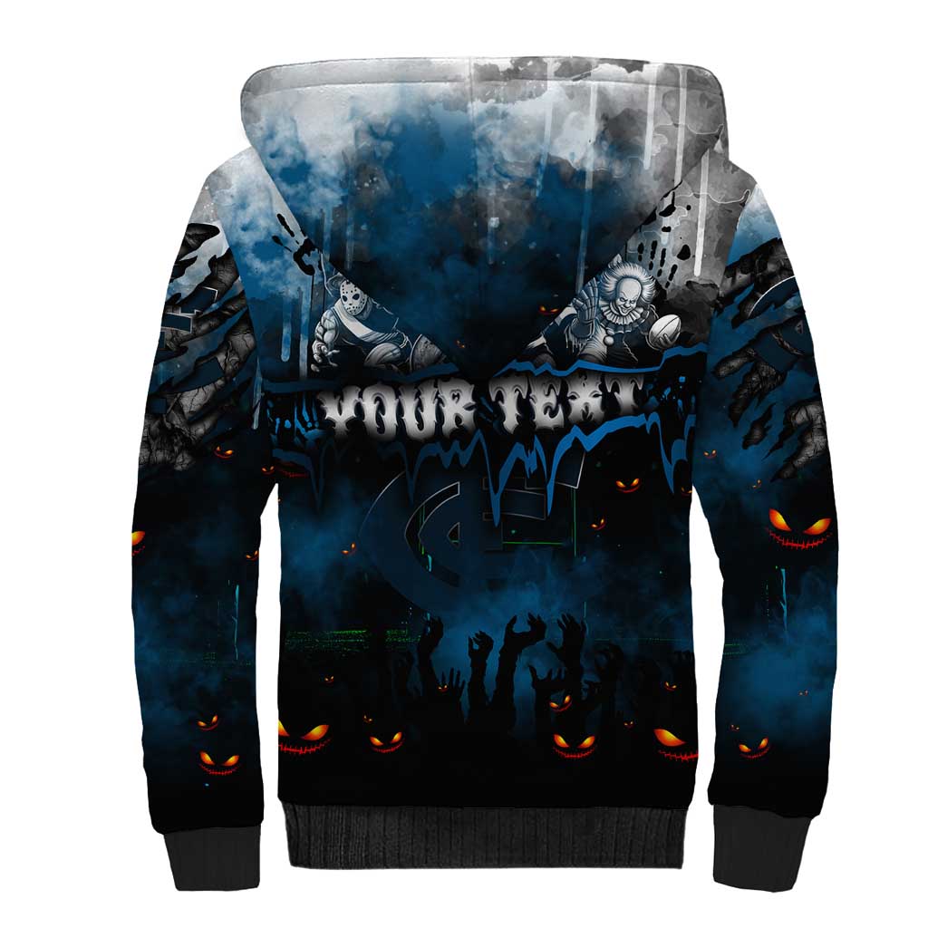 Step Into Horror Domain Blues Football Sherpa Hoodie Halloween Horror Movie Characters - Aussie Hoodie