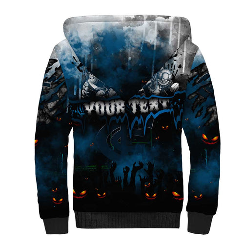 Step Into Horror Domain Blues Football Sherpa Hoodie Halloween Horror Movie Characters - Aussie Hoodie