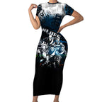Step Into Horror Domain Blues Football Short Sleeve Bodycon Dress Halloween Horror Movie Characters - Aussie Hoodie