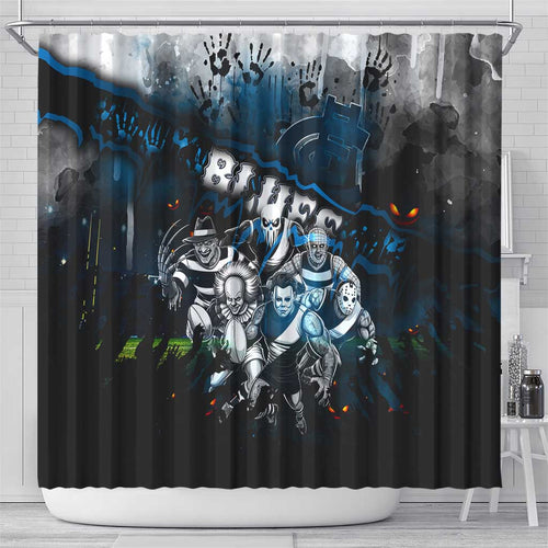 Step Into Horror Domain Blues Football Shower Curtain Halloween Horror Movie Characters - Aussie Hoodie